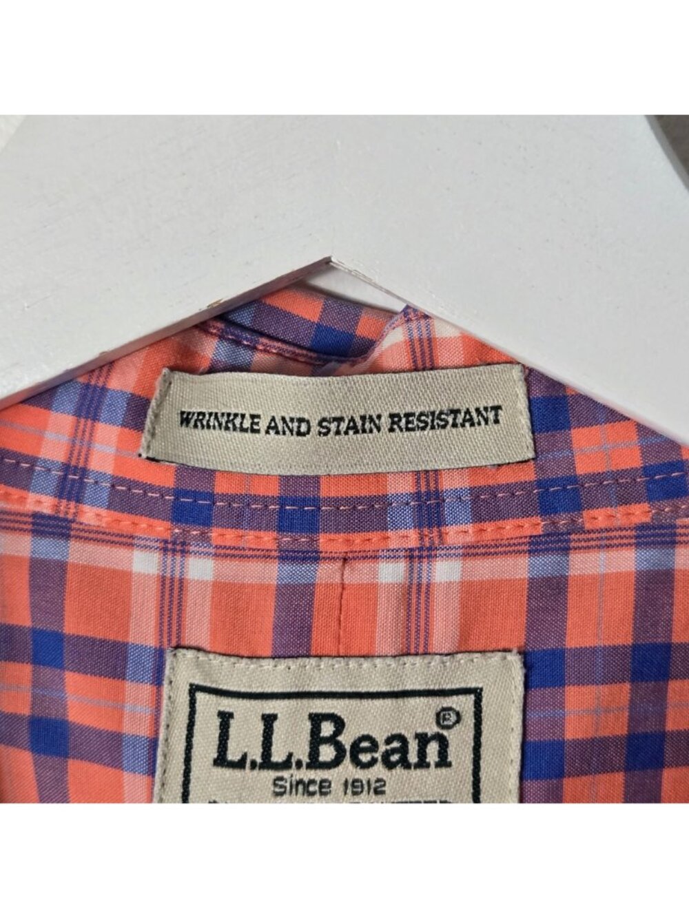 L.L. Bean Men's Size XL Wrinkle Stain Resistant Kennebunk Orange Plaid Shirt - Picture 3 of 6